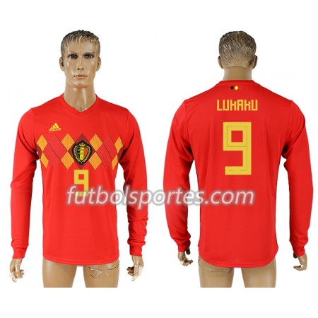 Camisetas Bélgica Romelu Lukaku 9 Primera Equipacion Mundial 2018 Manga Larga